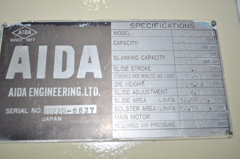 1996 AIDA NC1-200 (1) Press Room, Gap Frame | Gulf Coast Machinery, LLC